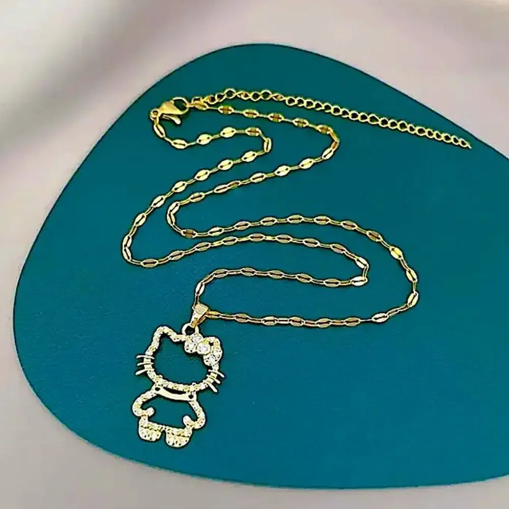 Gold Hello Kitty Hollow Zircon Necklace